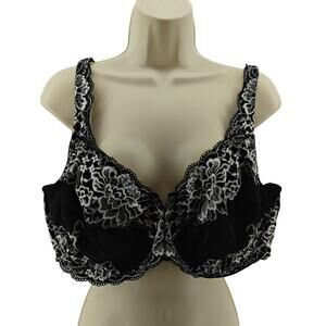 Breezies Luxe Two Tone Underwire Lace Bra Black White 46C